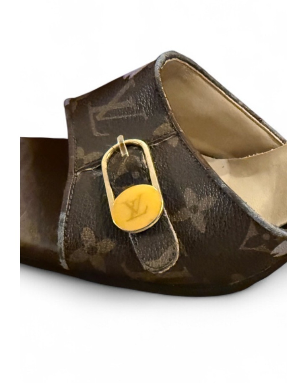 Louis Vuitton cherry blossom Brown Monogram Floral Slide Mules sandals gold acce